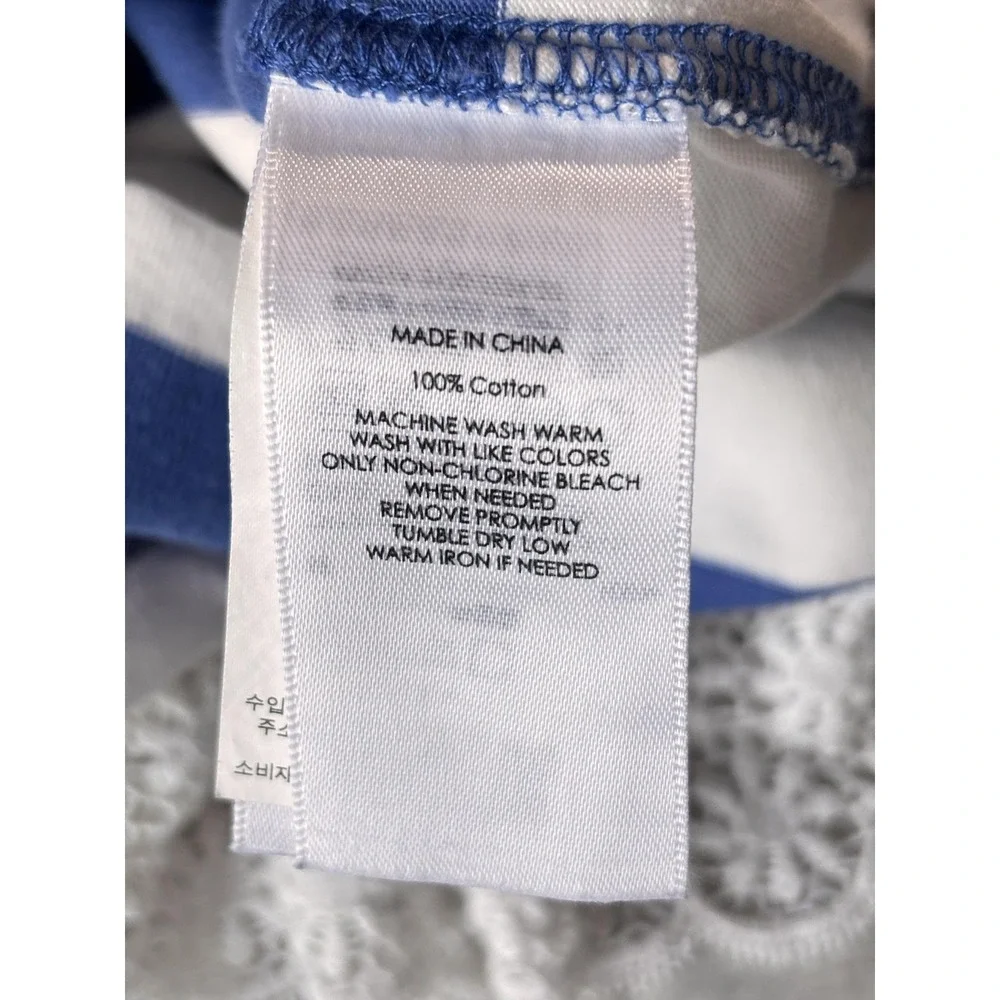 Polo Ralph Lauren Shirt Dress Girls 8-10 Blue White Stripe Lace Ruffle Hem Crest